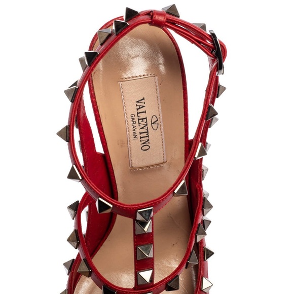 Valentino Red Leather Rockstud Pointed Toe Ankle Strap Sandals Size 40 - Picture 9 of 10